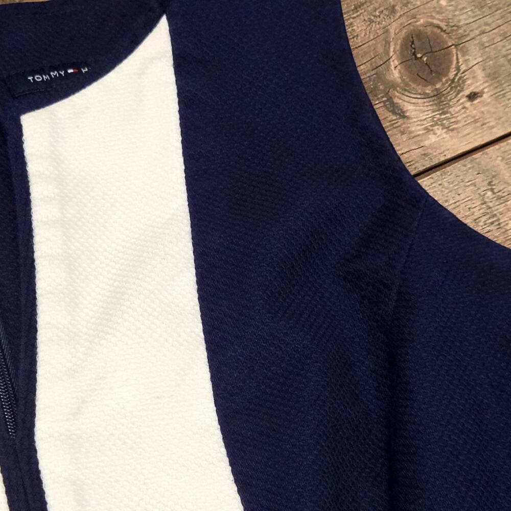 TOMMY HILFIGER Navy Blue And White A Line Shift V Neck Dress 2 - Picture 2 of 2